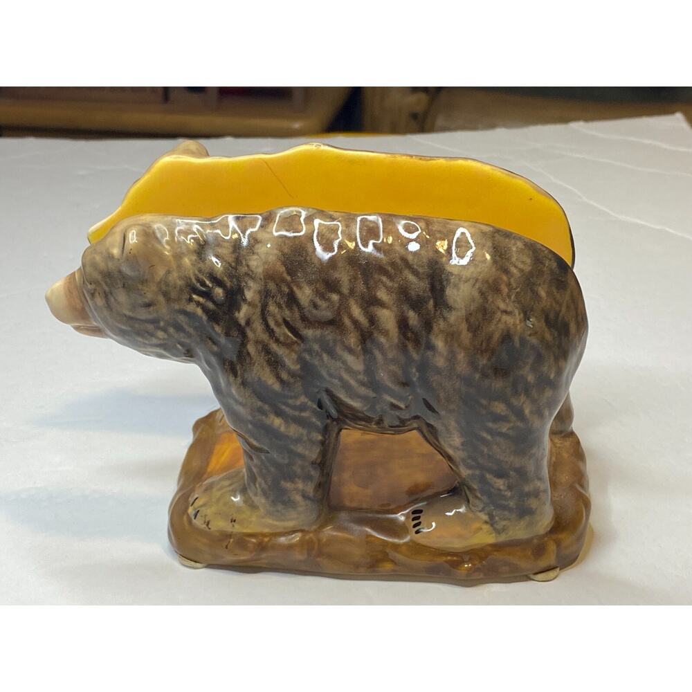 Brown Bear Matte Finish Ceramic Napkin Holder Yellow for Cabin Mountain home